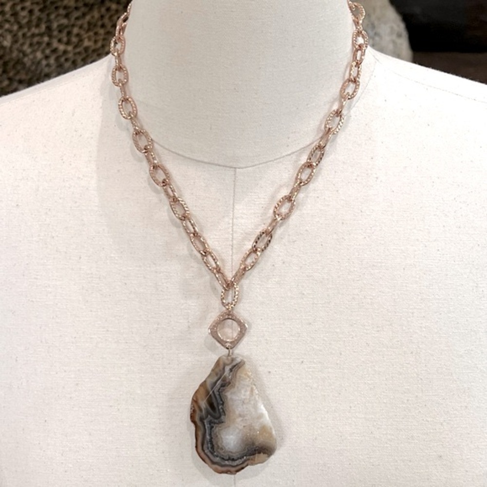 NWT Sheila Fajl Oversized Agate Pendant Necklace w/ Rose Gold-Tone Chain - Picture 5 of 10